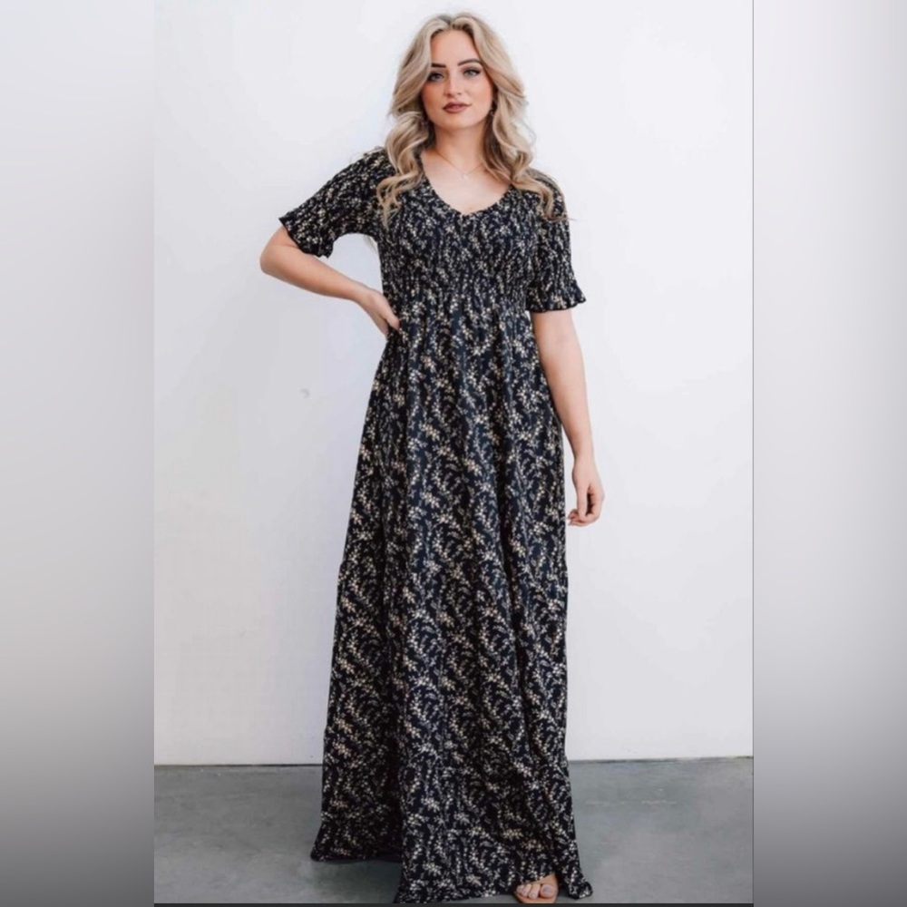 Baltic Born Lotta Smocked Maxi Dress - Black Floral - XL (NWT)